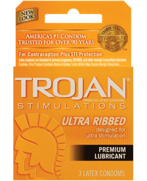 Trojan Ribbed Condoms – Box Of 3 Condoms | Buy Online at Pleasure Cartel Online Sex Toy Store