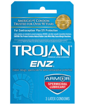 Trojan Enz Spermicidal Lubricated Condoms – Box Of 3 Condoms | Buy Online at Pleasure Cartel Online Sex Toy Store