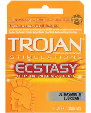 Trojan Ultra Ribbed Ecstasy Condoms – Box Of 3 Condoms | Buy Online at Pleasure Cartel Online Sex Toy Store
