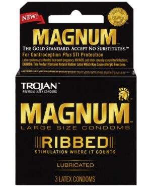 Trojan Magnum Ribbed Condoms – Box Of 3 Condoms | Buy Online at Pleasure Cartel Online Sex Toy Store