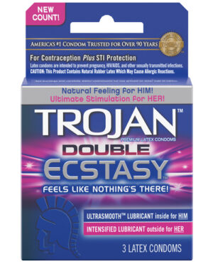 Trojan Double Ecstasy Condom – Box Of 3 Condoms | Buy Online at Pleasure Cartel Online Sex Toy Store