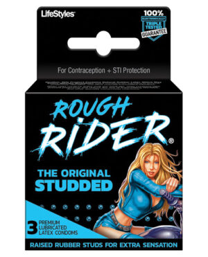 Lifestyles Rough Rider Studded Condom Pack – Pack Of 3 Condoms | Buy Online at Pleasure Cartel Online Sex Toy Store