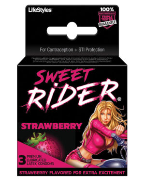Lifestyles Sweet Rider Condoms – Strawberry Pack Of 3 Condoms | Buy Online at Pleasure Cartel Online Sex Toy Store
