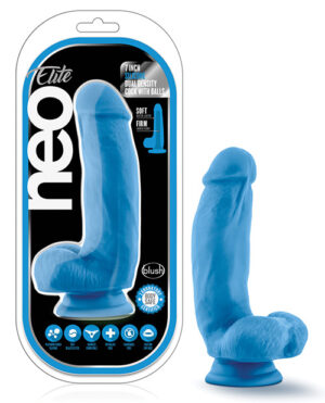 Blush Neo Elite 7″ Silicone Dual Density Cock W-balls – Neon Blue Blush Sex Toys | Buy Online at Pleasure Cartel Online Sex Toy Store