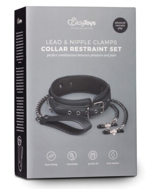 Easy Toys Faux Leather Collar W-nipple Chains – Black BDSM & Bondage Toys & Gear | Buy Online at Pleasure Cartel Online Sex Toy Store