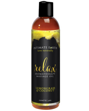 Intimate Earth Relaxing Massage Oil – 120 Ml Coconut & Lemongrass Fragranced Lotions | Buy Online at Pleasure Cartel Online Sex Toy Store