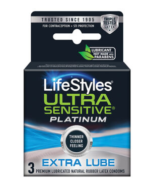 Lifestyles Ultra Sensitive Platinum Extra Lube – Pack Of 3 Condoms | Buy Online at Pleasure Cartel Online Sex Toy Store