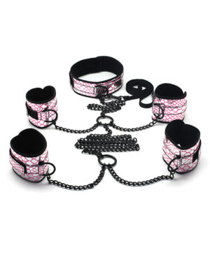 Spartacus Faux Leather Collar To Wrist & Ankle Restraints Bondage Kit W-leash – Pink BDSM & Bondage Toys & Gear | Buy Online at Pleasure Cartel Online Sex Toy Store