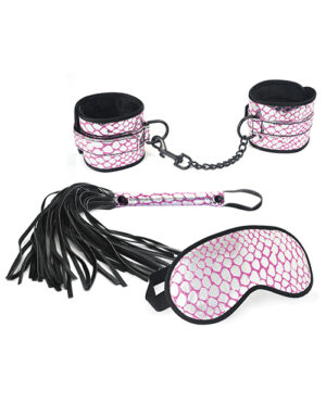 Spartacus Faux Leather Wrist Restraints Blindfold & Flogger Bondage Kit – Pink BDSM & Bondage Toys & Gear | Buy Online at Pleasure Cartel Online Sex Toy Store
