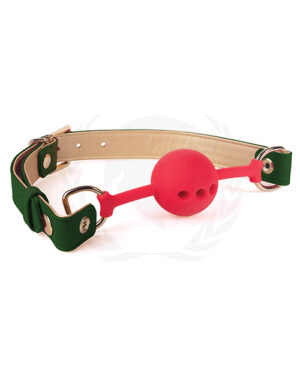 Spartacus Silicone Ball Gag W-green Gold Pu Straps – 46 Mm Ball Gags - BDSM Sex Toy Gear | Buy Online at Pleasure Cartel Online Sex Toy Store
