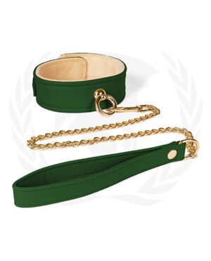 Spartacus Plush Lined Pu Collar & Chained Leash – Green BDSM & Bondage Toys & Gear | Buy Online at Pleasure Cartel Online Sex Toy Store