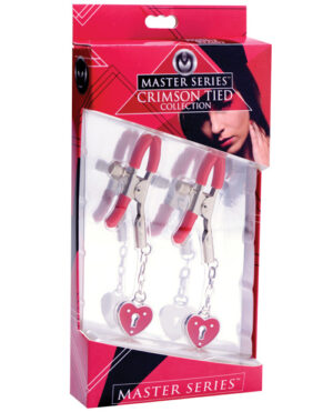 Master Series Charmed Heart Padlock Nipple Clamps – Red BDSM & Bondage Toys & Gear | Buy Online at Pleasure Cartel Online Sex Toy Store