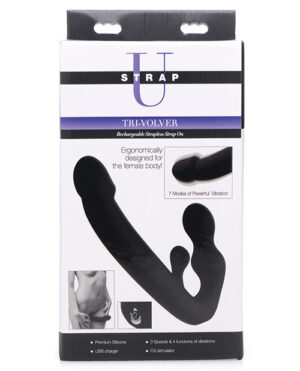 Strap U Tri-volver 7x Vibrating Strapless Strap On – Black Couple's Sex Toys | Buy Online at Pleasure Cartel Online Sex Toy Store