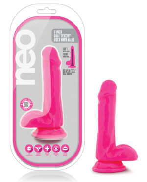 Blush Neo 6″ Dual Density Cock W-balls – Neon Pink Blush Sex Toys | Buy Online at Pleasure Cartel Online Sex Toy Store