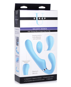 Strap U Mighty Rider 10x Vibrating Silicone Strapless Strap On – Blue Couple's Sex Toys | Buy Online at Pleasure Cartel Online Sex Toy Store