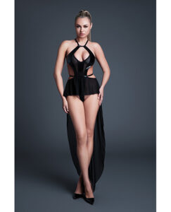 Allure Take Me Latex Look Vinyl and Mesh Teddy w/Attached Skirt - Black SM