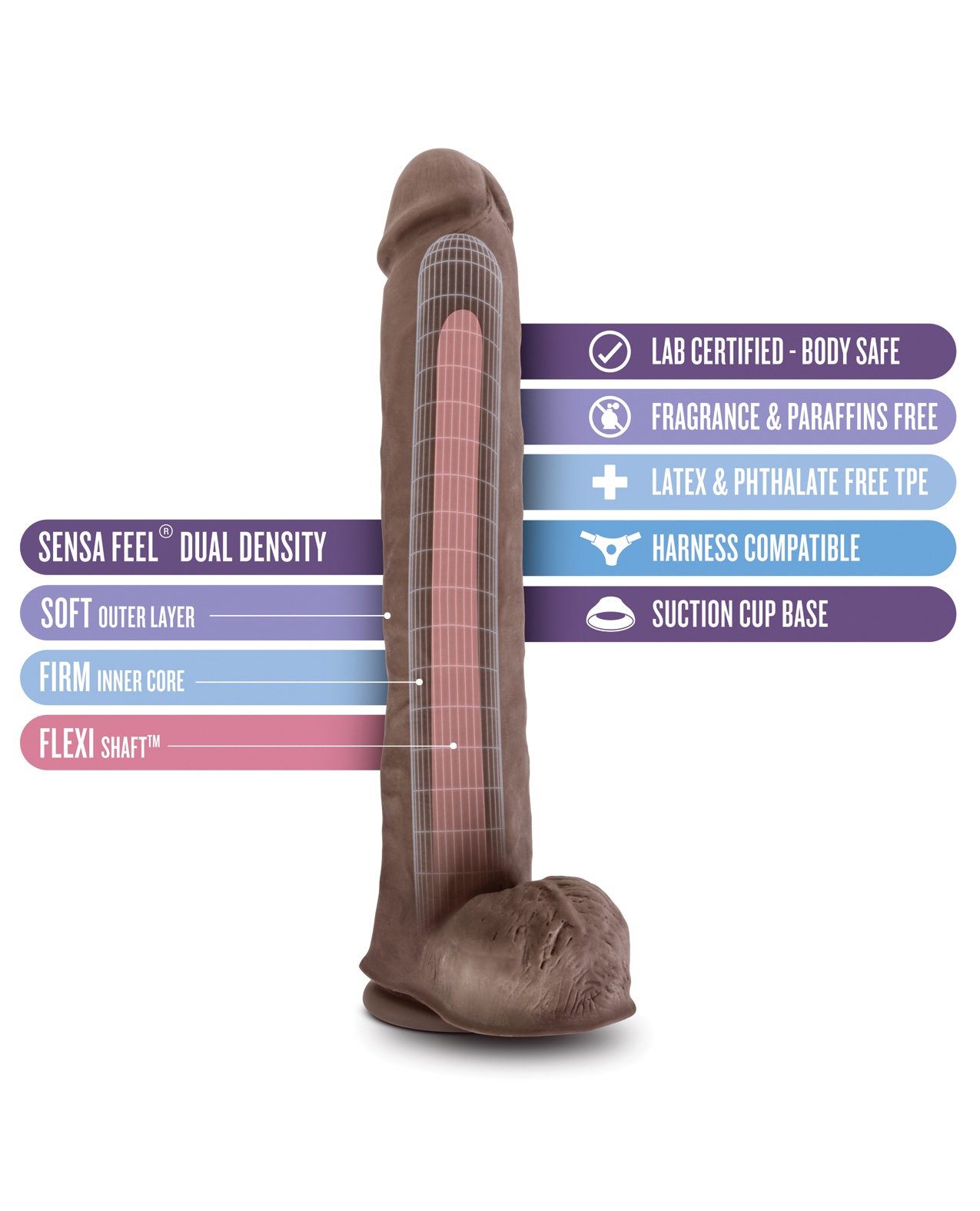 Blush Au Naturel Daddy 14" Sensa Feel Dual Density Dong w/Suction Cup - Chocolate - Image 6