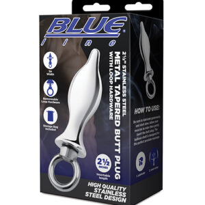 Blue Line 2.5" Stainless Steel Metal Tapered Butt Plug With Loop Hardware