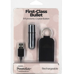 First Class Mini Rechargeable Bullet w/Crystal - 9 Functions Silver