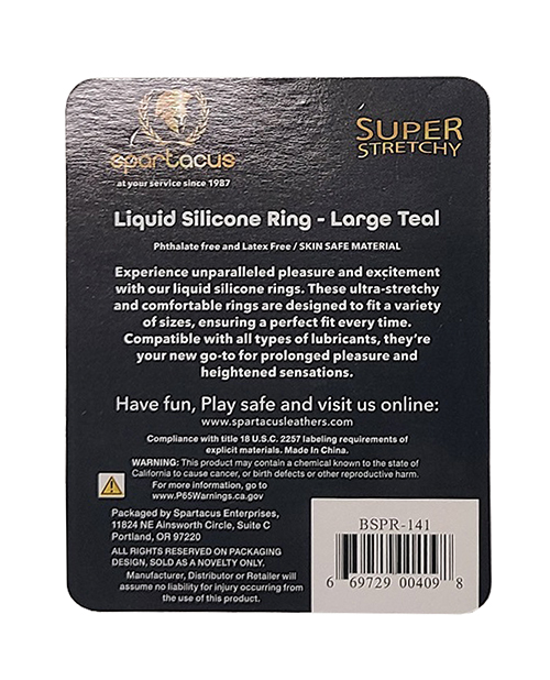 Spartacus Liquid Silicone Cock Ring Large - Teal - Image 3