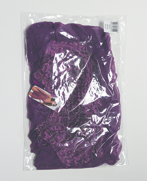 Metallic Stretch Lace & Mesh Babydoll w/Thong - Purple 1X/2X - Image 5