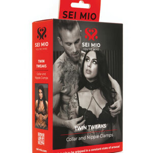 Sei Mio Twin Tweaks Velvet Collar w/Nipple Clamps - Black