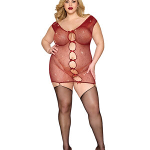 Seamless Chemise w/Rhinestone Accents & Mini Suspender Clips - Ox Blood QN