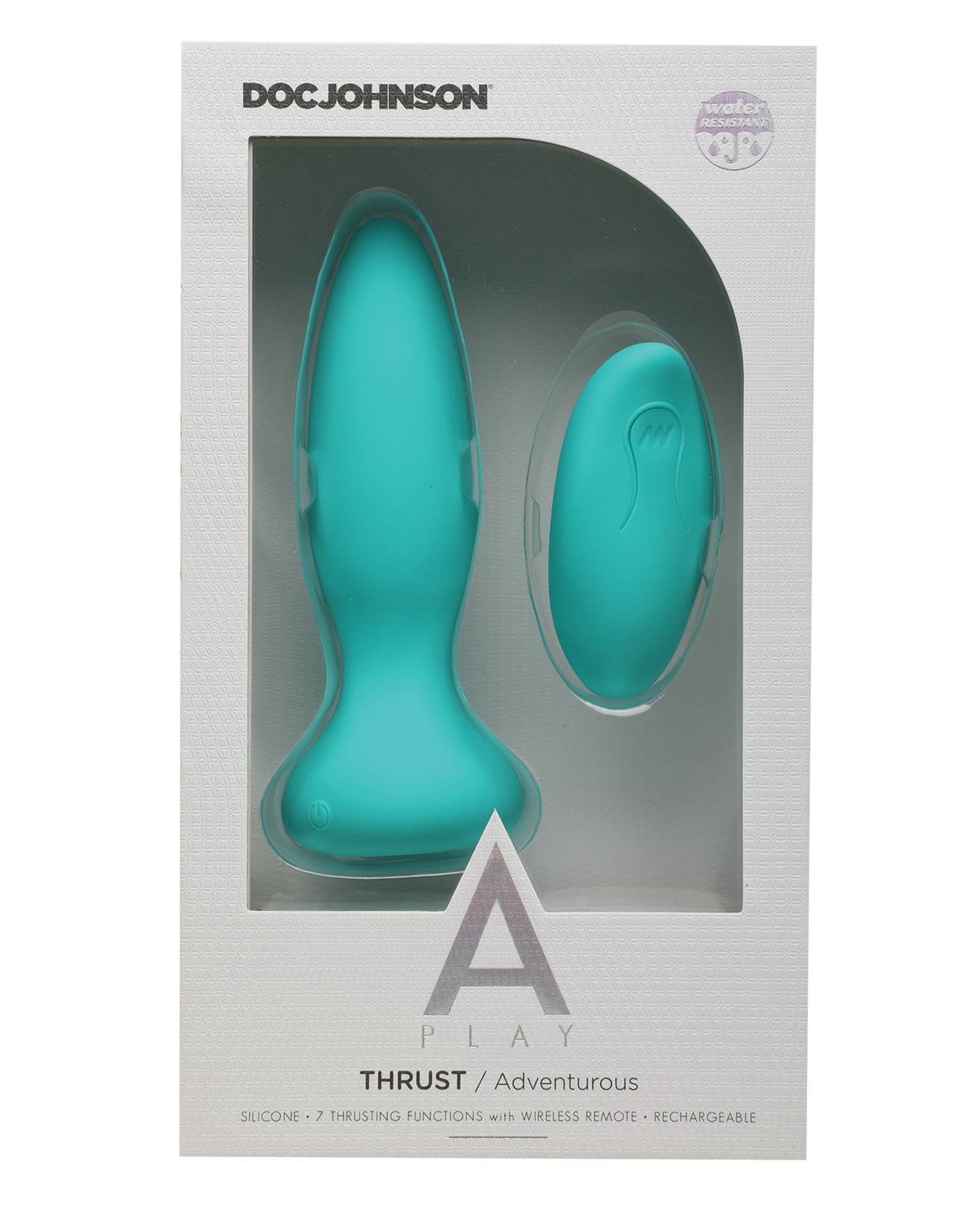 A Play Thrust Adventurous Rechargeable Silicone Anal Plug w/Remote - Teal - Image 3