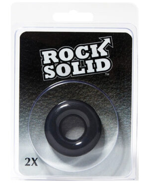 Black rubber O-ring displayed in packaging, labeled "Rock Solid" with quantity of 2.