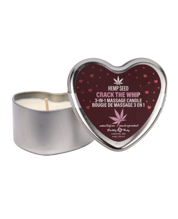 Earthly Body 2025 Valentines 3 in 1 Massage Heart Candle - 4.7 oz Crack The Whip - Image 2