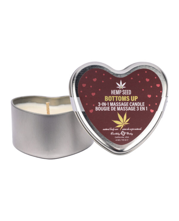 Earthly Body 2025 Valentines 3 in 1 Massage Heart Candle - 4.7 oz Bottom's Up - Image 2