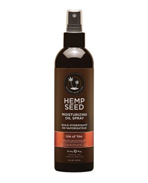 A bottle of Hemp Seed Moisturizing Oil Spray with the labeling "Isle of You".
