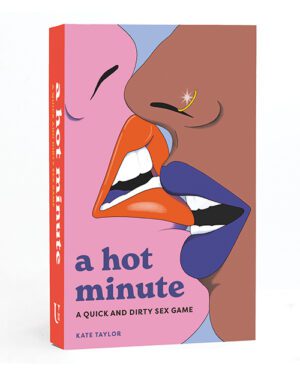 A book cover titled "A Hot Minute" featuring illustrated close-up of kissing mouths.