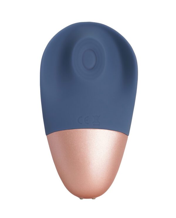 A close-up of a beauty blender sponge designed for makeup application.