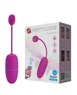 A sleek purple Bluetooth vibrator alongside its packaging, showcasing app control features and waterproof design.