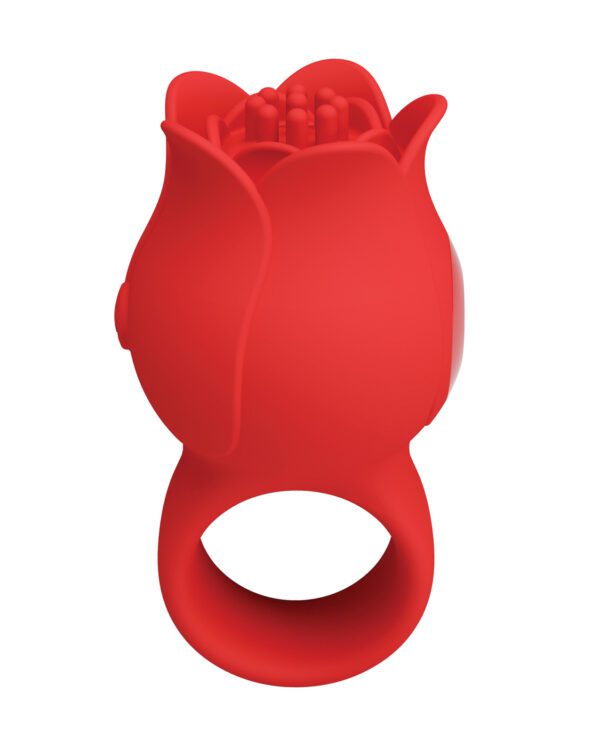 A red silicone oven mitt designed to resemble a cartoonish animal head with a hollow section for the hand.