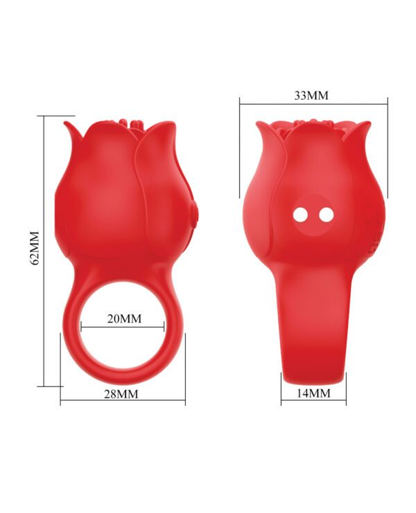 Front and side views of a red cat-shaped ring with dimensions labeled in millimeters