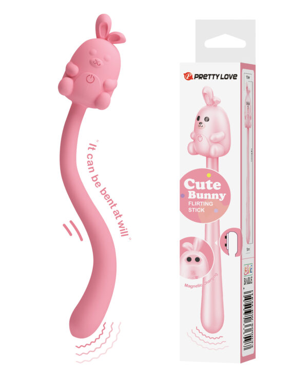 A pink bunny-shaped product and its packaging with the title "Cute Bunny Flirting Stick" from the brand PRETTY LOVE.