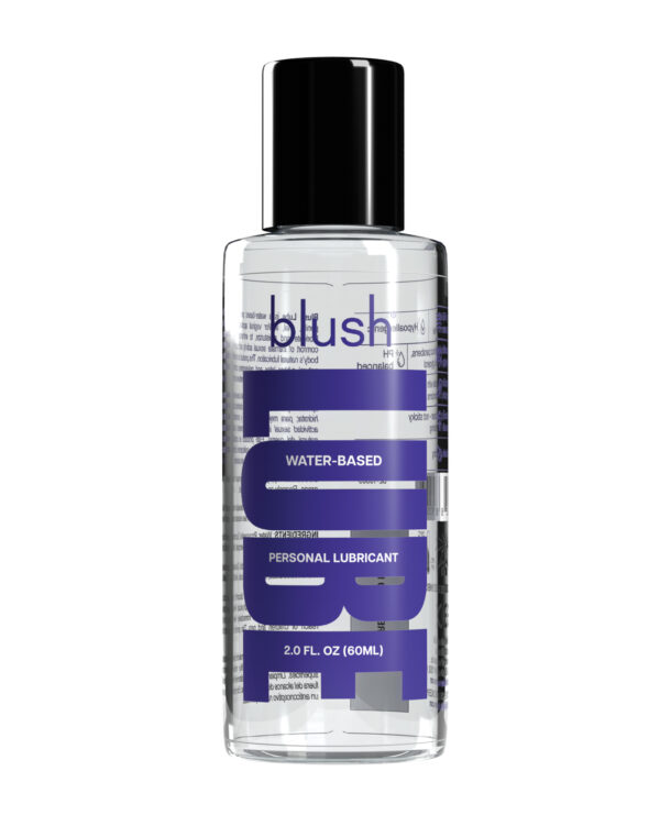 A 2.0 fl oz bottle of blush water-based personal lubricant with a black cap.