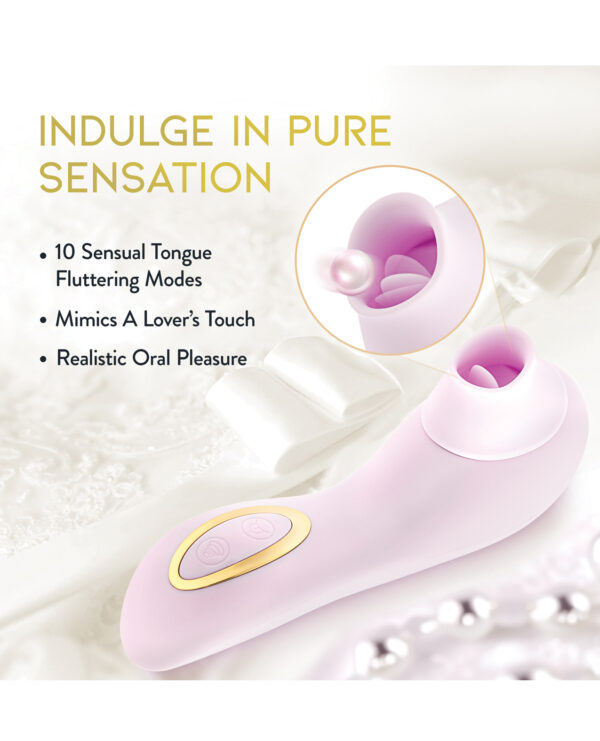 Close-up of a vibrant pink personal massager featuring 10 modes, designed to mimic oral pleasure and enhance intimate experiences.