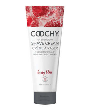 A tube of Coochy Oh So Smooth Shave Cream in Berry Bliss scent with conditioner and moisturizing complex, 7.2 fl oz (213 mL).
