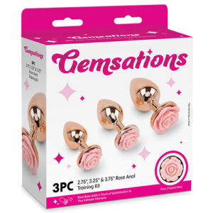 Gemsations 3 pc 2.75" & 3.15" & 3.7" Rose Metal Butt Plug Training Set - Rose Gold