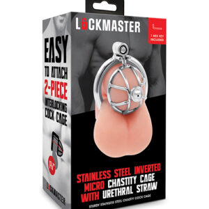 Lockmaster Stainless Steel Inverted Micro Chastity Cage w/Urethral Straw - Silver