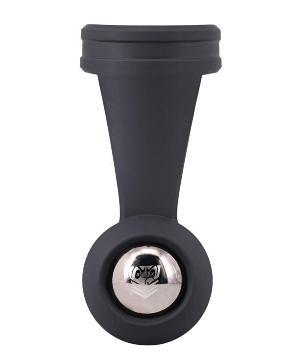 A black plastic plunger with a reflective mirror at the bottom on a white background.