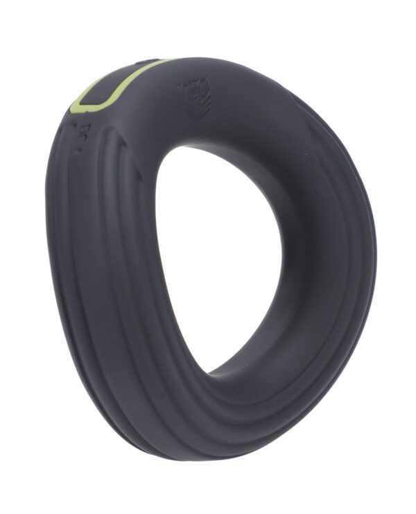 A black circular resistance ring with green accents and textured details on a white background.