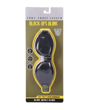 A packaged toy labeled 'Fort Troff Issued Black Ops' Blink', with black and yellow branding.