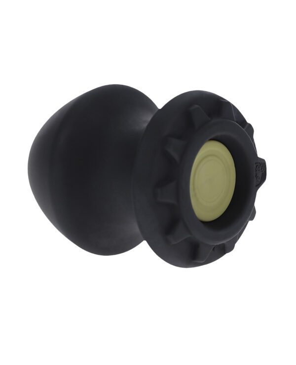 Isolated image of a black rubber suction cup against a white background