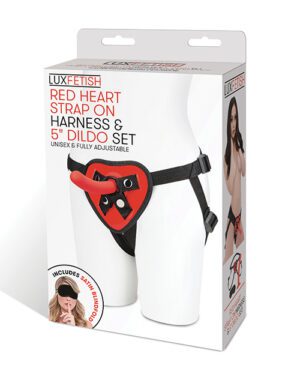 Lux Fetish 5" Dildo w-Red Heart Strap On Harness Set