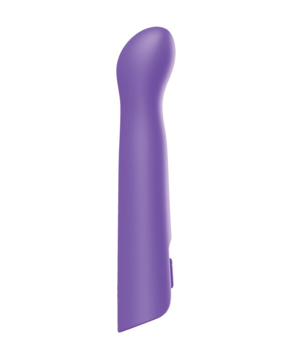 A purple silicone wand on a white background