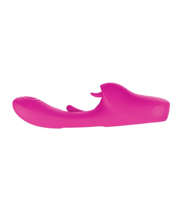 Side view of a bright pink, slip-on water shoe against a white background.